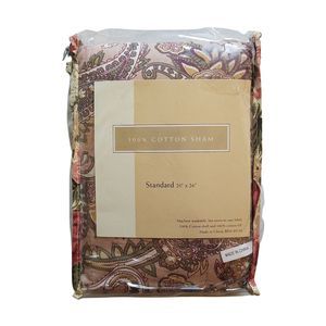 Pink Green Paisley 100% Cotton Standard Pillow Sham 20” x 26”